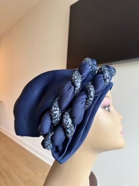 Navy Braided Headband with Sequin Accents